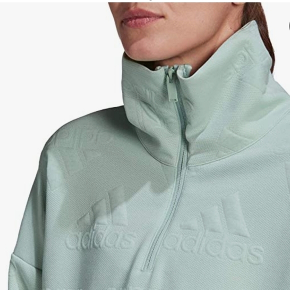 adidas Women's Aeroready Logo Jacquard Half-Zip Sweatshirt green tint in color - Picture 4 of 16